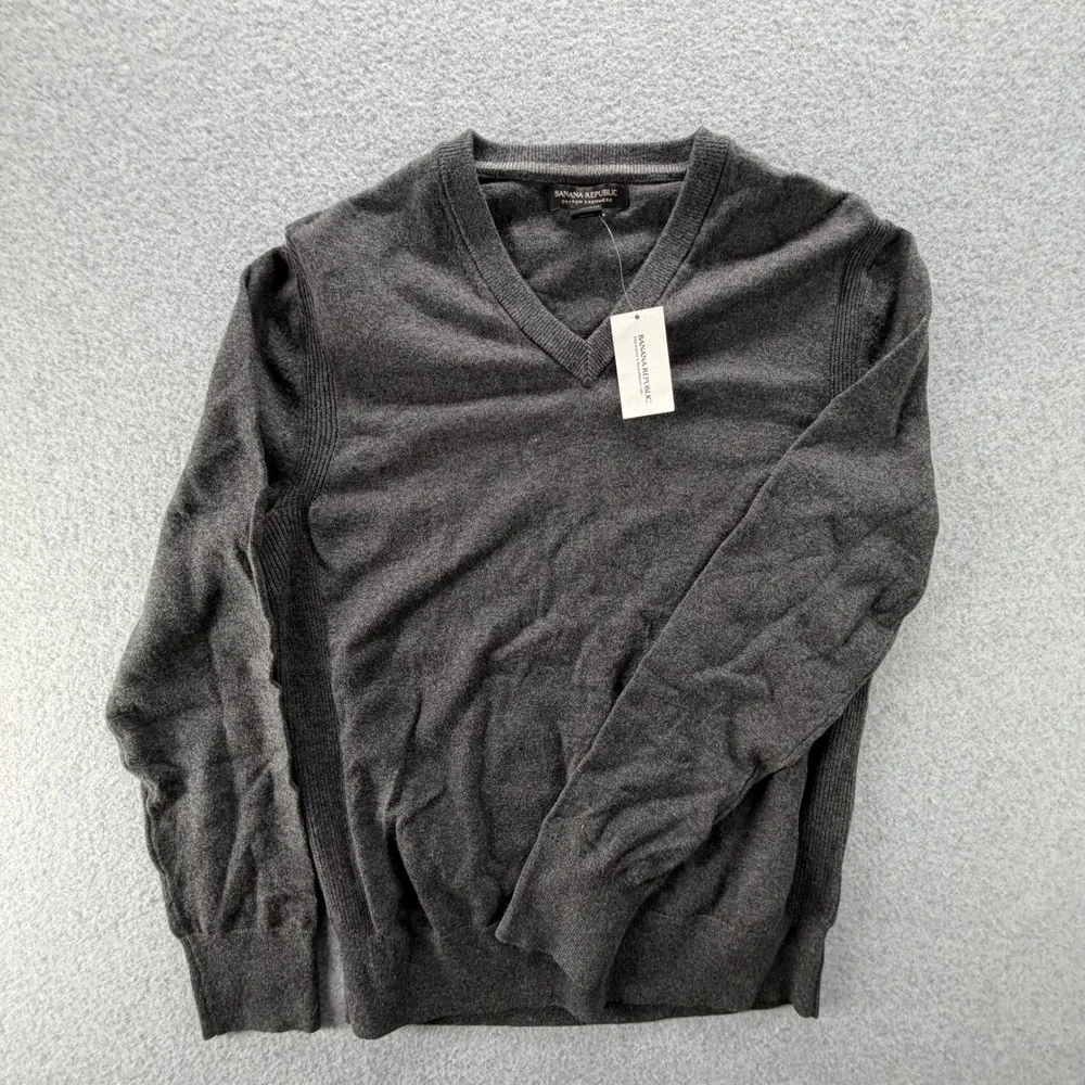 Banana Republic Mens Cotton Cashmere V-Neck Sweater Charcoal Gray Small NWT 0596